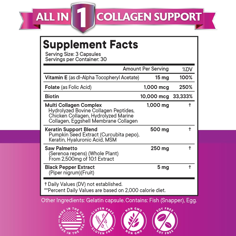 NEW AGE Collagen Pills with Biotin, Keratin & Hyaluronic Acid – 270 Count