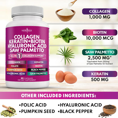 NEW AGE Collagen Pills with Biotin, Keratin & Hyaluronic Acid – 270 Count