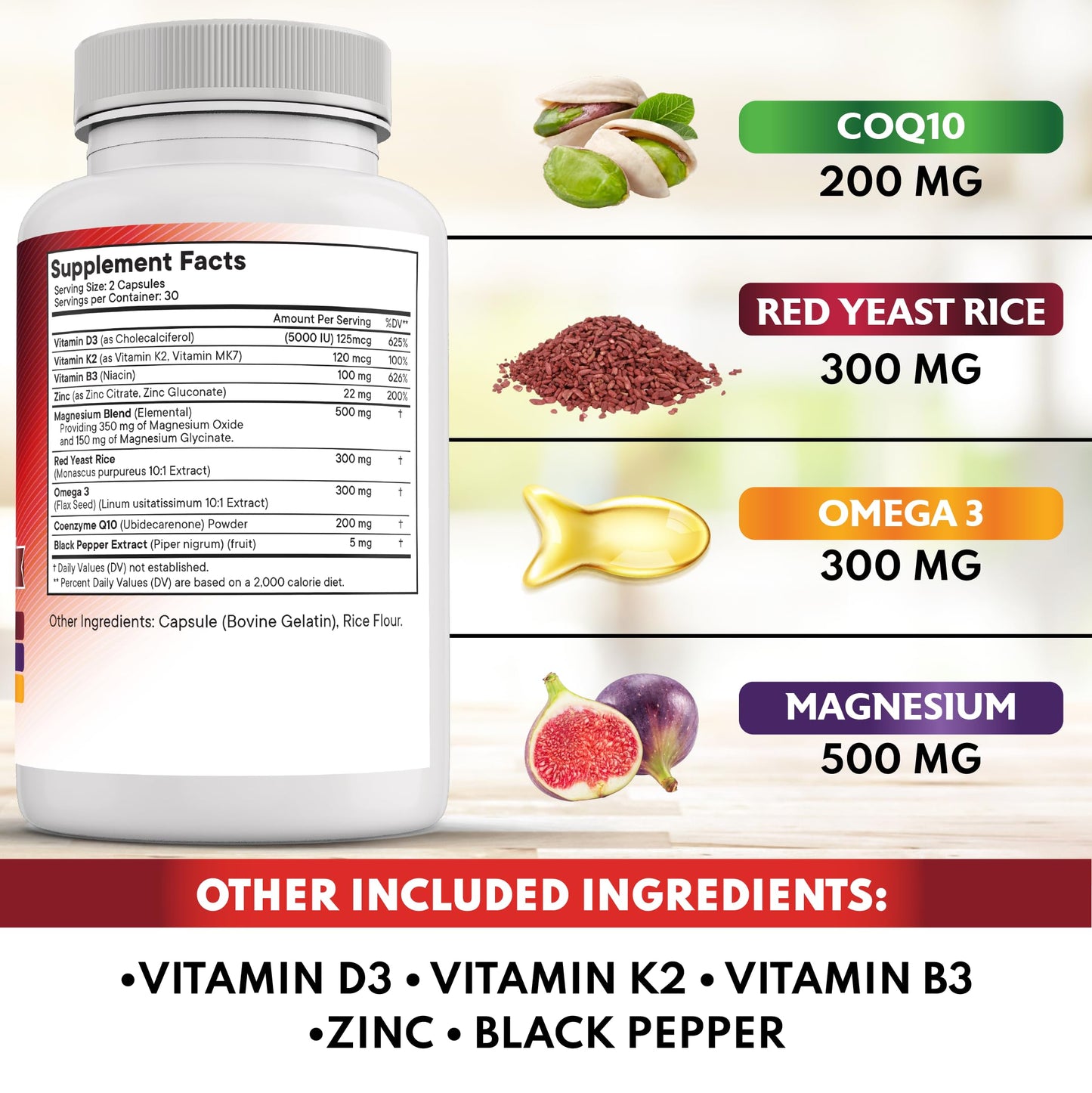 NEW AGE COQ10 200mg + Red Yeast Rice | Omega 3-6-9 Magnesium Complex | Vitamin K2 D3 | 180 Count