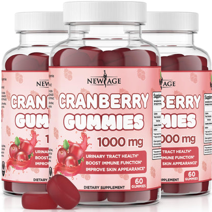 NEW AGE Cranberry Gummies – Urinary Tract Health, 1000mg, 180 Gummies (Vegetarian)