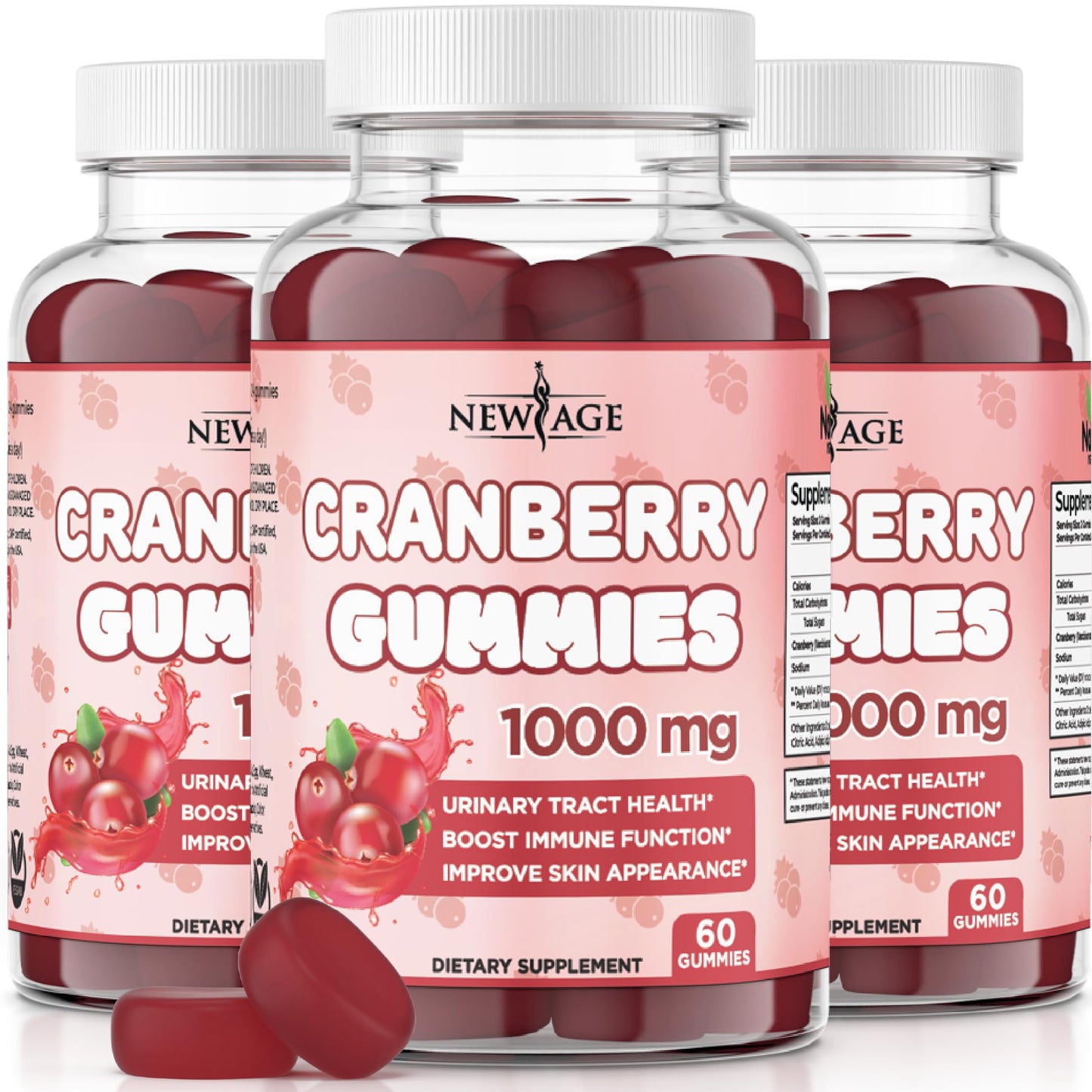 NEW AGE Cranberry Gummies – Urinary Tract Health, 1000mg, 180 Gummies (Vegetarian)