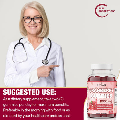 NEW AGE Cranberry Gummies – Urinary Tract Health, 1000mg, 180 Gummies (Vegetarian)