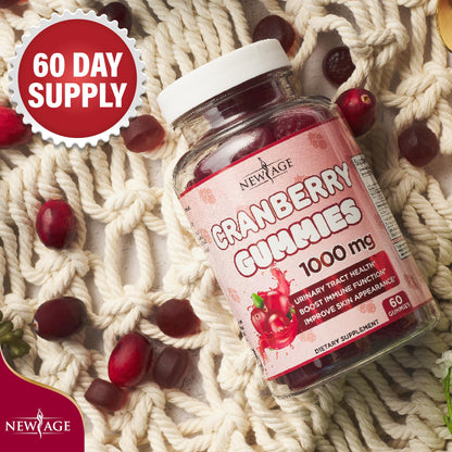 NEW AGE Cranberry Gummies – Urinary Tract Health, 1000mg, 180 Gummies (Vegetarian)