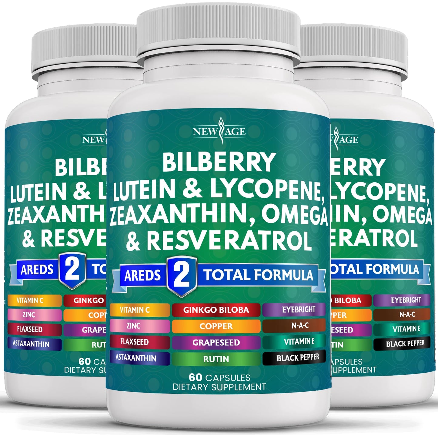 NEW AGE Eye Health Vitamins – Bilberry, Lutein & Zeaxanthin, AREDS 2 Blend, 180 Count