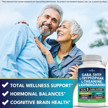 NEW AGE GABA 750mg + 5-HTP 200mg – All-in-One Mood & Calm Support (270 Count)