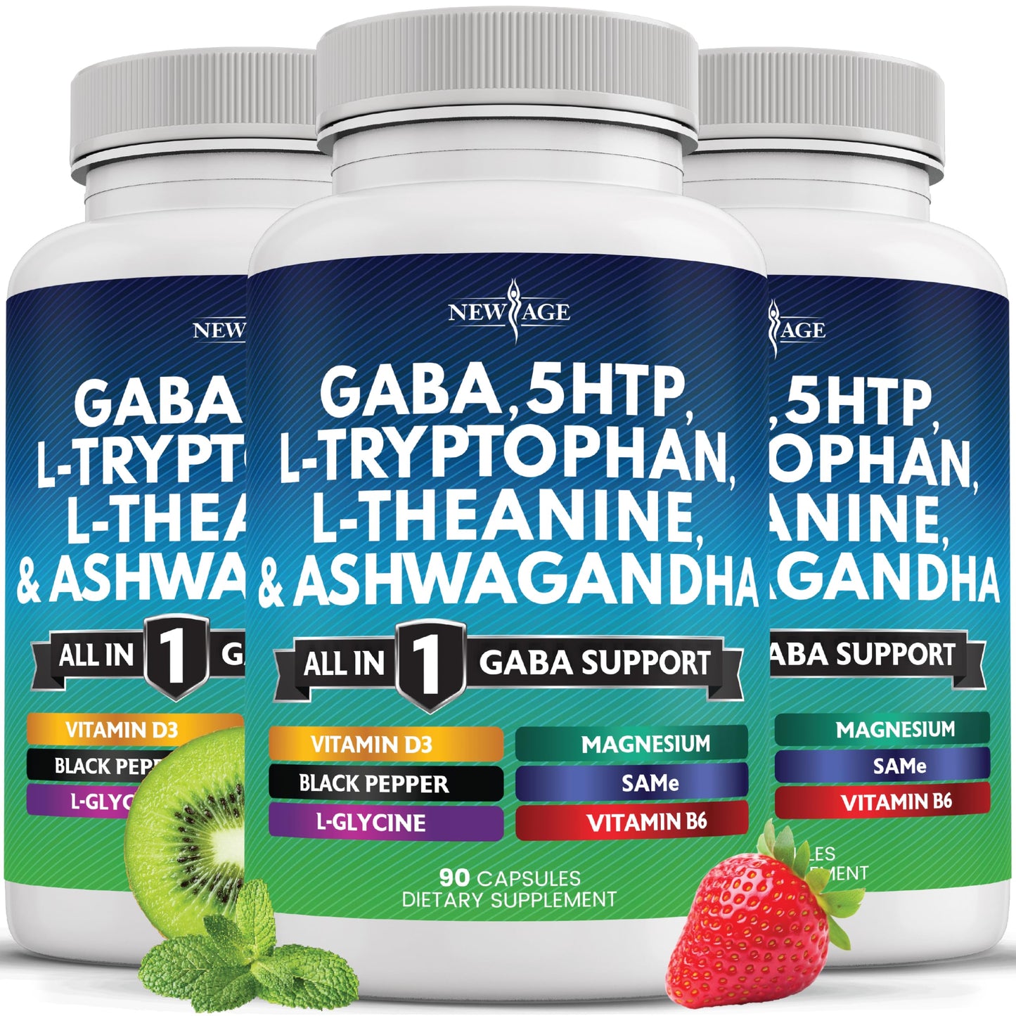 NEW AGE GABA 750mg + 5-HTP 200mg – All-in-One Mood & Calm Support (270 Count)