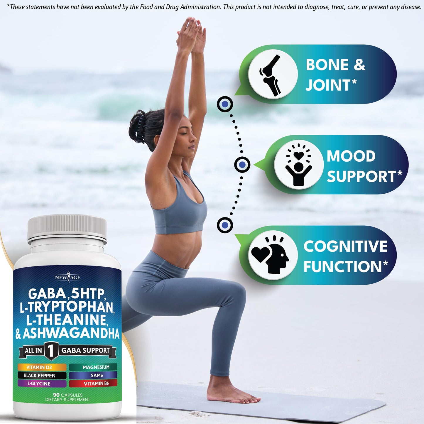 NEW AGE GABA 750mg + 5-HTP 200mg – All-in-One Mood & Calm Support (270 Count)