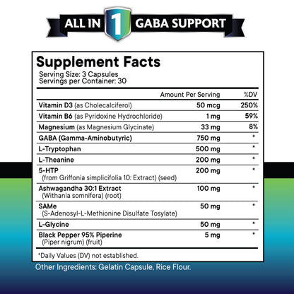 NEW AGE GABA 750mg + 5-HTP 200mg – All-in-One Mood & Calm Support (270 Count)