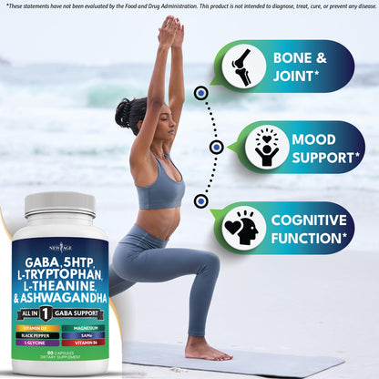 NEW AGE GABA 750mg + 5-HTP 200mg – All-in-One Mood & Calm Support (270 Count)