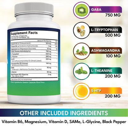 NEW AGE GABA 750mg + 5-HTP 200mg – All-in-One Mood & Calm Support (270 Count)