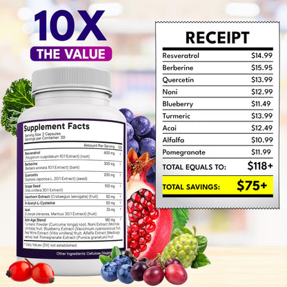NEW AGE Resveratrol Berberine Grape Seed Quercetin Polyphenol Supplement – 180 Capsules
