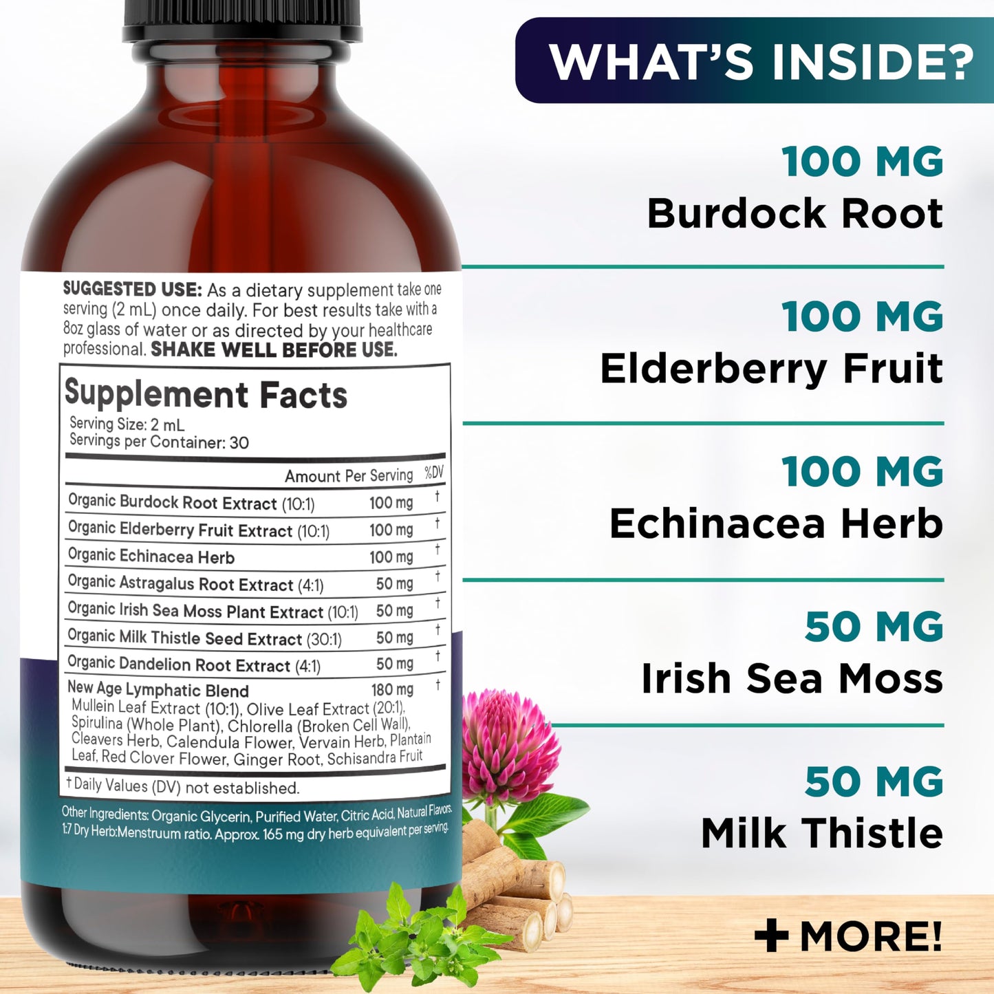 NEW AGE Organic Lymphatic Drainage Drops – All-in-1 Herbal Formula (8 oz)