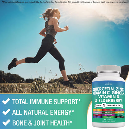 NEW AGE Quercetin Zinc Vitamin C Bromelain Elderberry — 180 Count Immune Support Formula