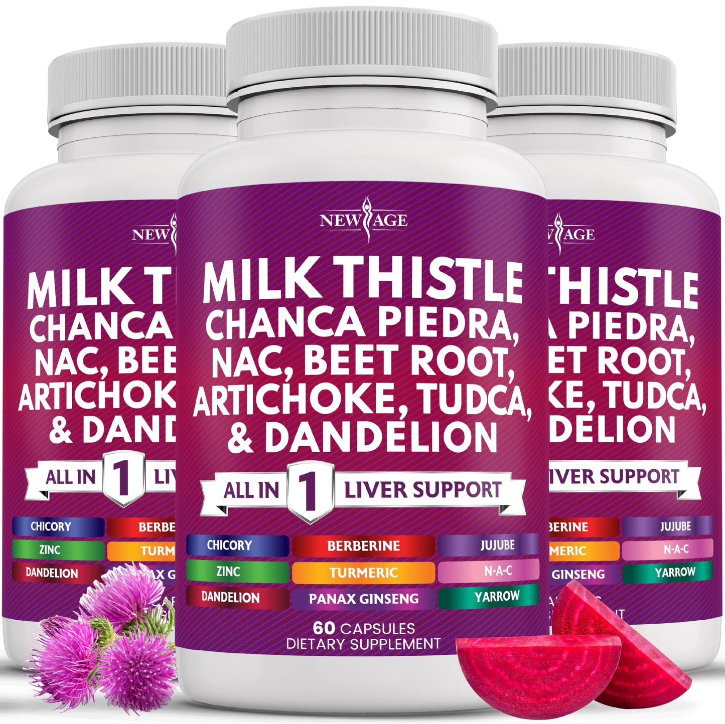 NEW AGE Milk Thistle NAC Chanca Piedra Liver Support – 180 Count, 28-in-1 Formula