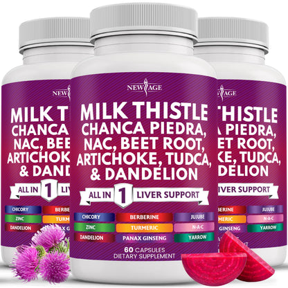 NEW AGE Milk Thistle NAC Chanca Piedra Liver Support – 180 Count, 28-in-1 Formula