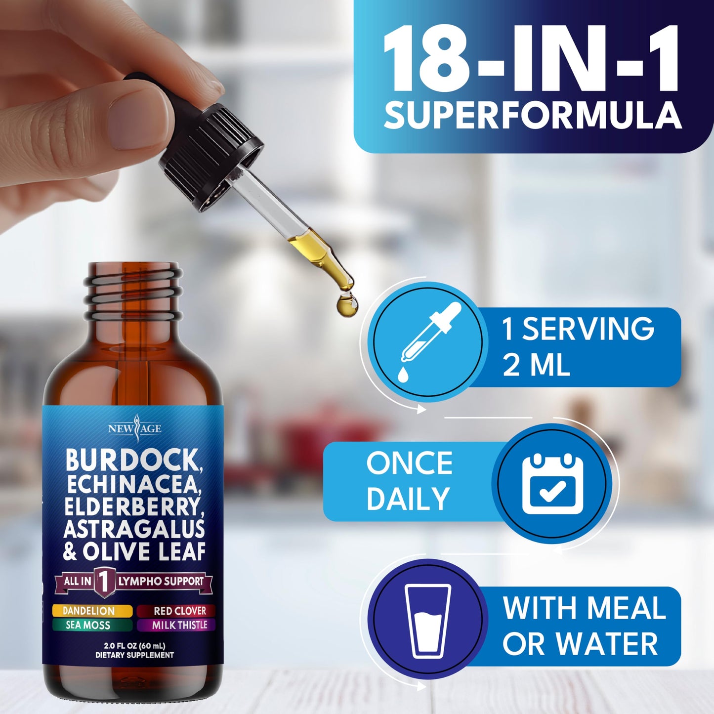 NEW AGE Lymphatic Drainage Drops - Burdock Root & Herbal Support (2 oz)