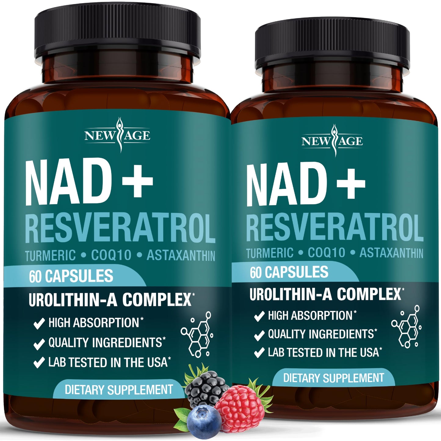 NEW AGE NAD+ Supplement Complex – 300 mg NAD+, Astaxanthin, Urolithin A, Resveratrol & CoQ10 – Vegan, Non-GMO