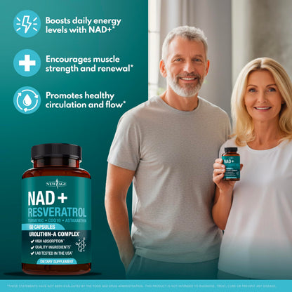 NEW AGE NAD+ Supplement Complex – 300 mg NAD+, Astaxanthin, Urolithin A, Resveratrol & CoQ10 – Vegan, Non-GMO