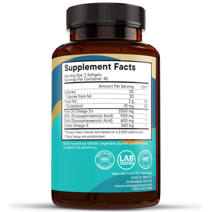 NEW AGE Omega 3 Fish Oil Supplement - Non-GMO, Gluten Free, EPA & DHA (270 Softgels, Pack of 3)