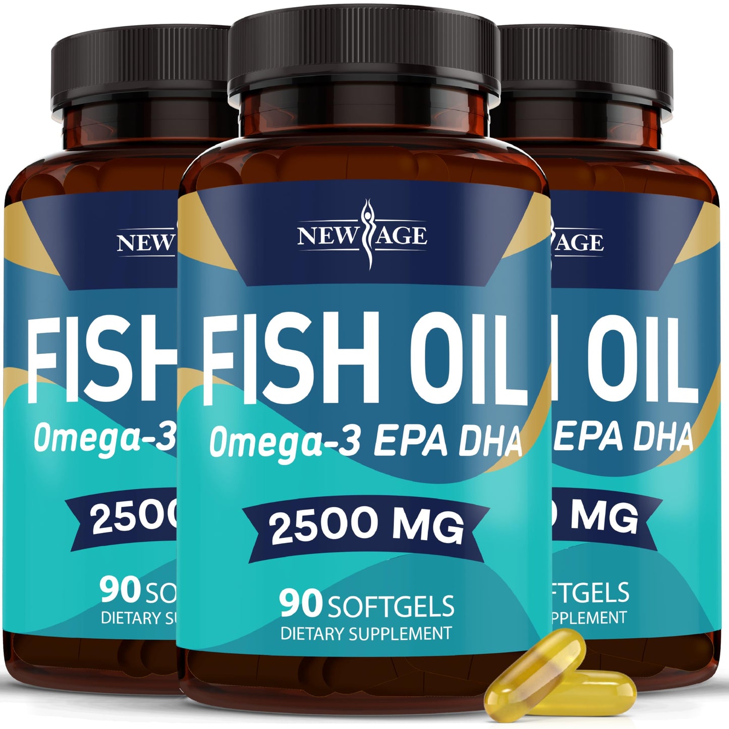 NEW AGE Omega 3 Fish Oil Supplement - Non-GMO, Gluten Free, EPA & DHA (270 Softgels, Pack of 3)