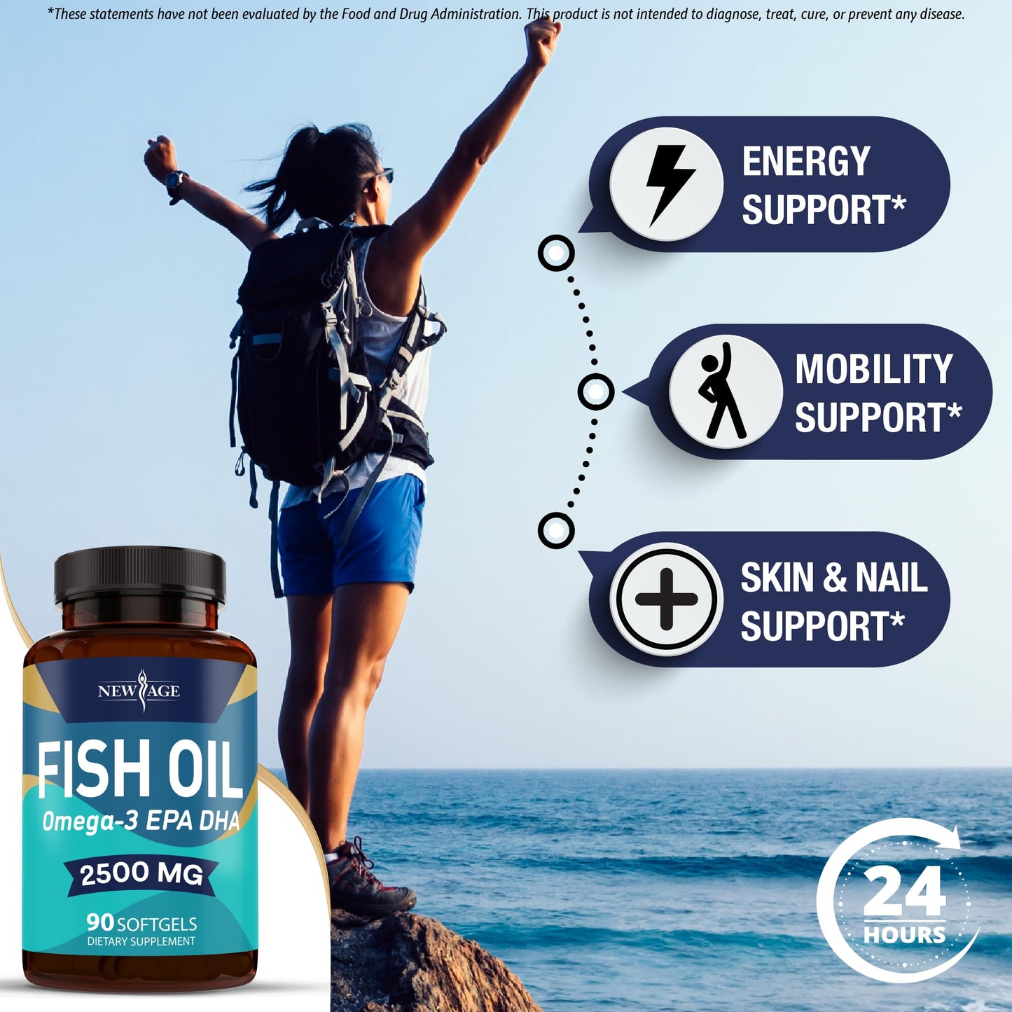 NEW AGE Omega 3 Fish Oil Supplement - Non-GMO, Gluten Free, EPA & DHA (270 Softgels, Pack of 3)