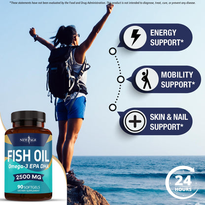 NEW AGE Omega 3 Fish Oil Supplement - Non-GMO, Gluten Free, EPA & DHA (270 Softgels, Pack of 3)
