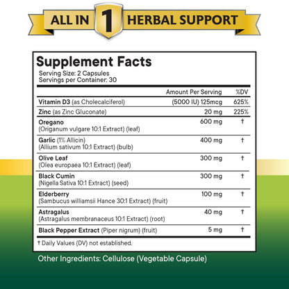 NEW AGE Oregano Oil Garlic Extract Olive Leaf with Astragalus – 180 Count for Men & Women