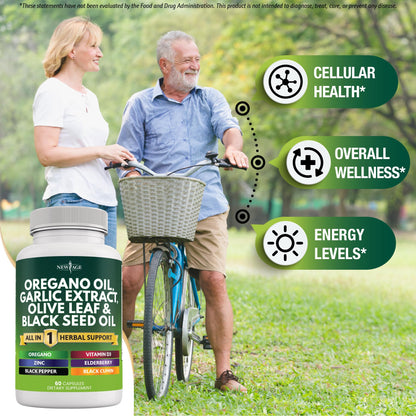 NEW AGE Oregano Oil Garlic Extract Olive Leaf with Astragalus – 180 Count for Men & Women