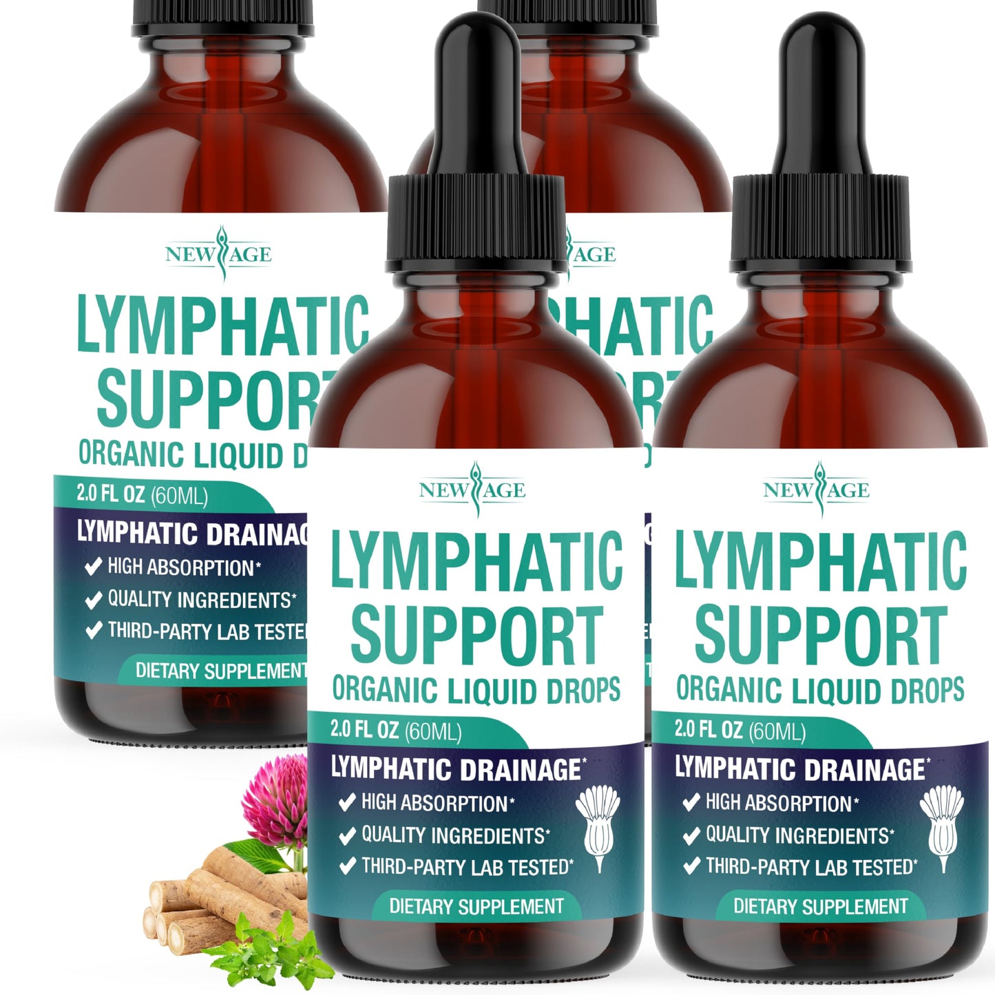 NEW AGE Organic Lymphatic Drainage Drops – All-in-1 Herbal Formula (8 oz)