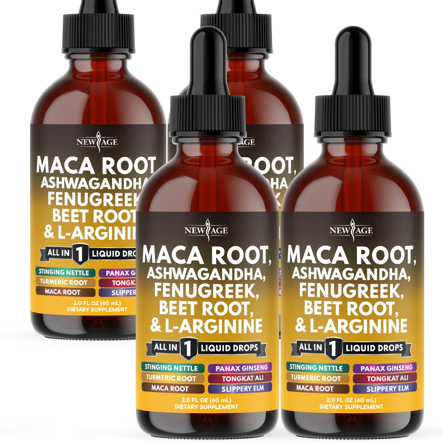 NEW AGE Organic Maca Root Liquid Drops with Ashwagandha, Nettle, Fenugreek, Beet Root & L-Arginine – 8oz