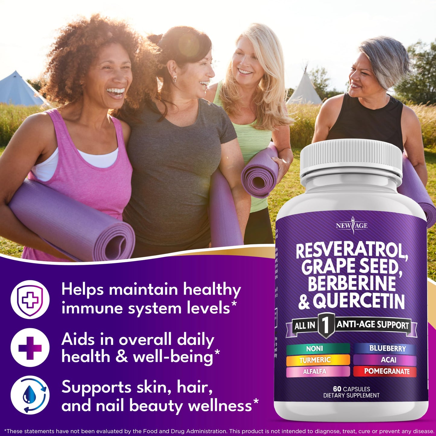 NEW AGE Resveratrol Berberine Grape Seed Quercetin Polyphenol Supplement – 180 Capsules