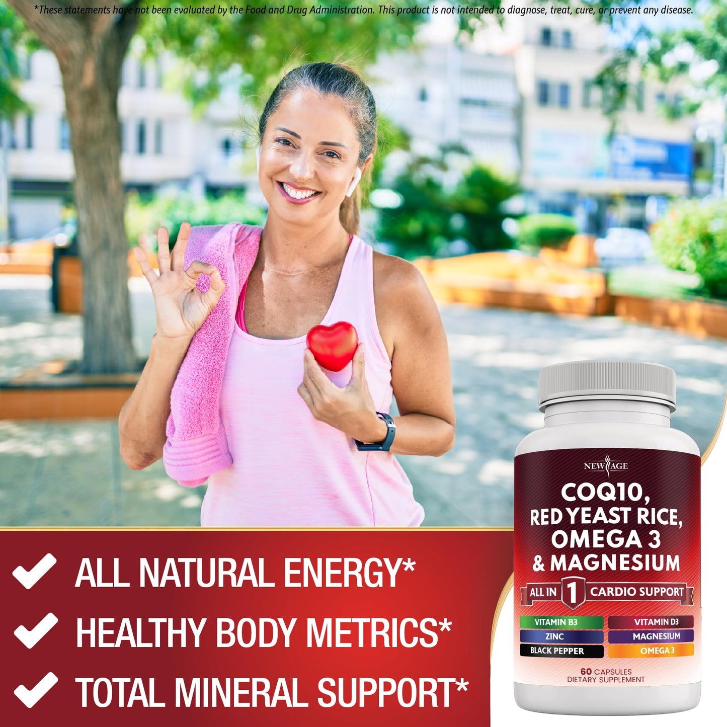NEW AGE COQ10 200mg + Red Yeast Rice | Omega 3-6-9 Magnesium Complex | Vitamin K2 D3 | 180 Count