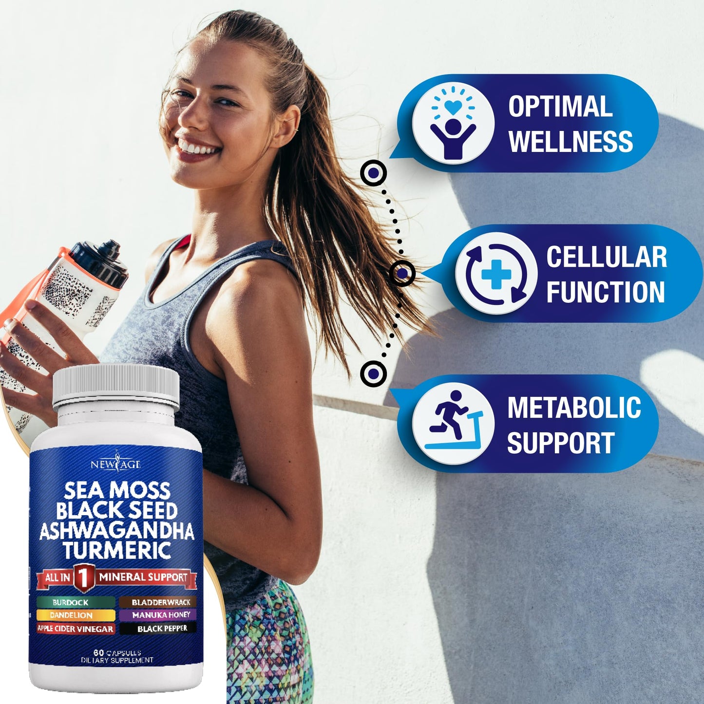 NEW AGE Silica Sea Moss & Black Seed Oil – All-in-1 Mineral Formula with Ashwagandha, Turmeric, Bladderwrack, Burdock | Gluten Free