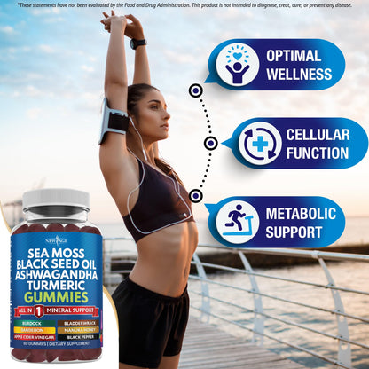 NEW AGE Sea Moss Gummies 10-in-1 with Black Seed, Ashwagandha, Turmeric | Vegan 180 Count