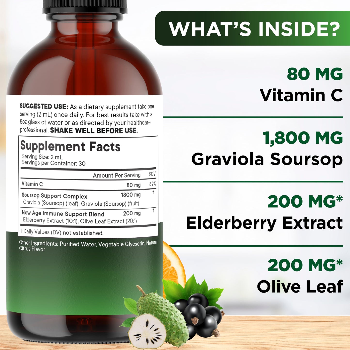 NEW AGE Soursop Drops – Immune Support Liquid with Soursop & Elderberry (8 oz)