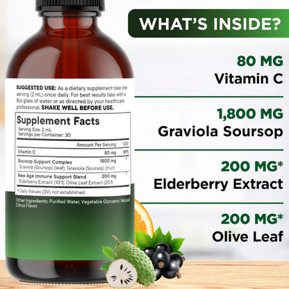 NEW AGE Soursop Drops – Immune Support Liquid with Soursop & Elderberry (8 oz)