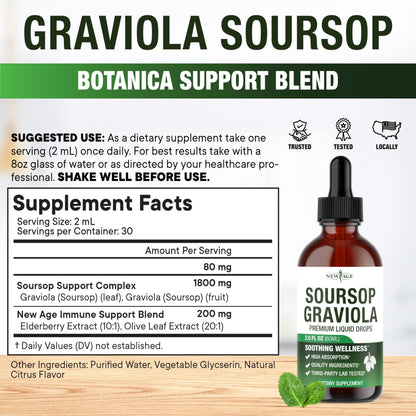 NEW AGE Soursop Drops – Immune Support Liquid with Soursop & Elderberry (8 oz)