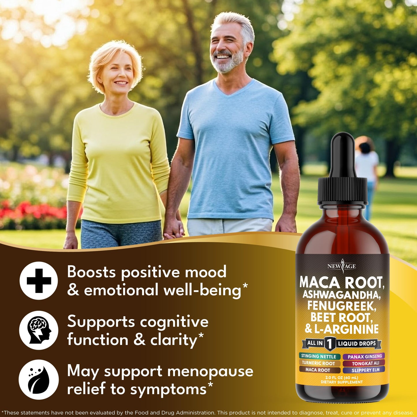 NEW AGE Organic Maca Root Liquid Drops with Ashwagandha, Nettle, Fenugreek, Beet Root & L-Arginine – 8oz