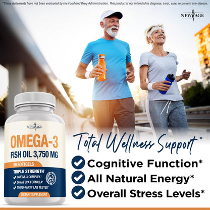 NEW AGE Triple Strength Omega 3 Fish Oil 3750 mg – 1350 mg EPA + 900 mg DHA | 270 Softgels