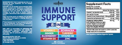 NEW AGE 8 in 1 Immune Support Booster – Vitamin D 5000 IU, Vitamin C 1000 mg, Zinc 50 mg, Elderberry & Echinacea – 180 Capsules (Pack of 3)