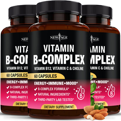 NEW AGE Vitamin B Complex for Men & Women — Made in USA, 180 Vegan Capsules
