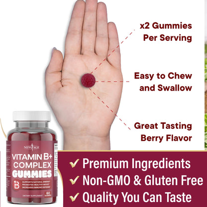 NEW AGE Vitamin B Complex Gummies – Gluten-Free, Vegan, Made in USA (180 Count x3)