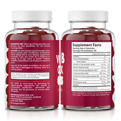 NEW AGE Vitamin B Complex Gummies – Gluten-Free, Vegan, Made in USA (180 Count x3)