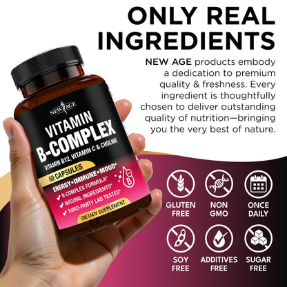 NEW AGE Vitamin B Complex for Men & Women — Made in USA, 180 Vegan Capsules