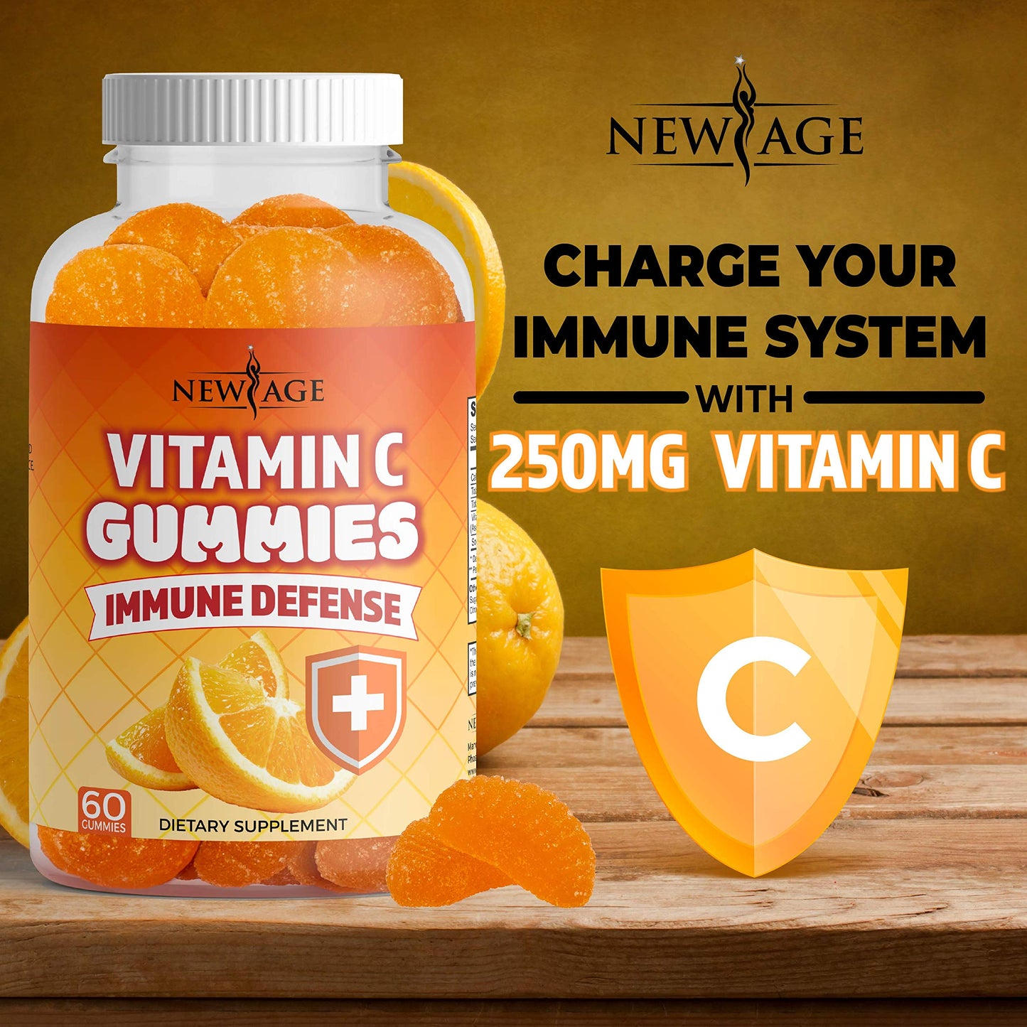 NEW AGE Vitamin C Gummies – Orange Flavor, Vegetarian, Gluten-Free (180 Gummies)
