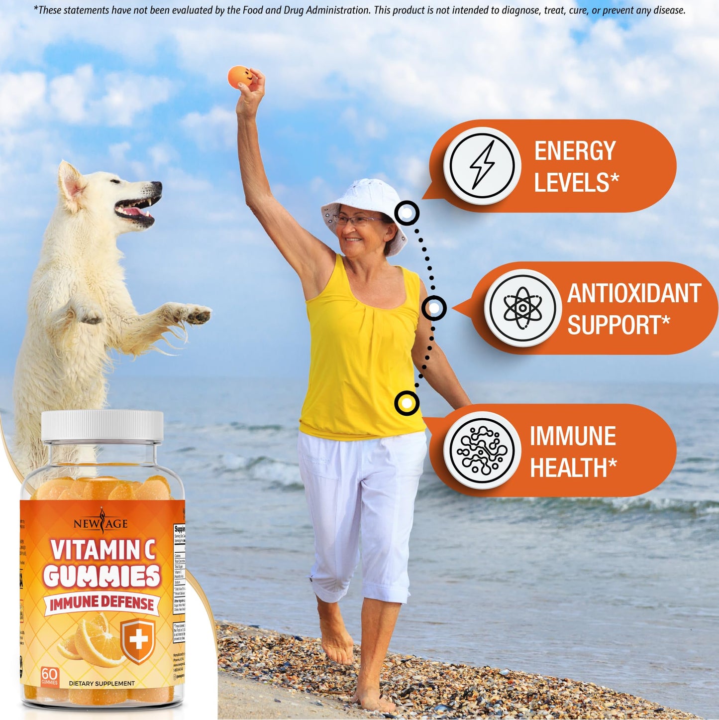 NEW AGE Vitamin C Gummies – Orange Flavor, Vegetarian, Gluten-Free (180 Gummies)