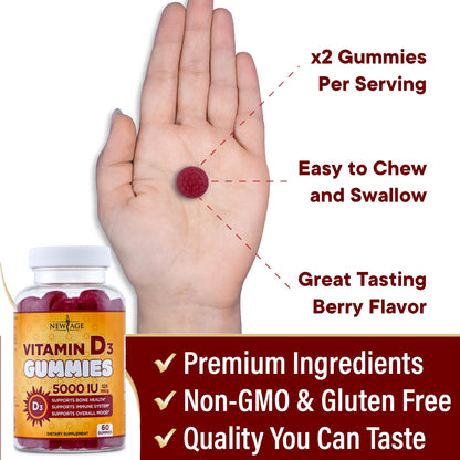NEW AGE Vitamin D3 5000 IU Gummies — Immune Support, Non-GMO, Gluten-Free