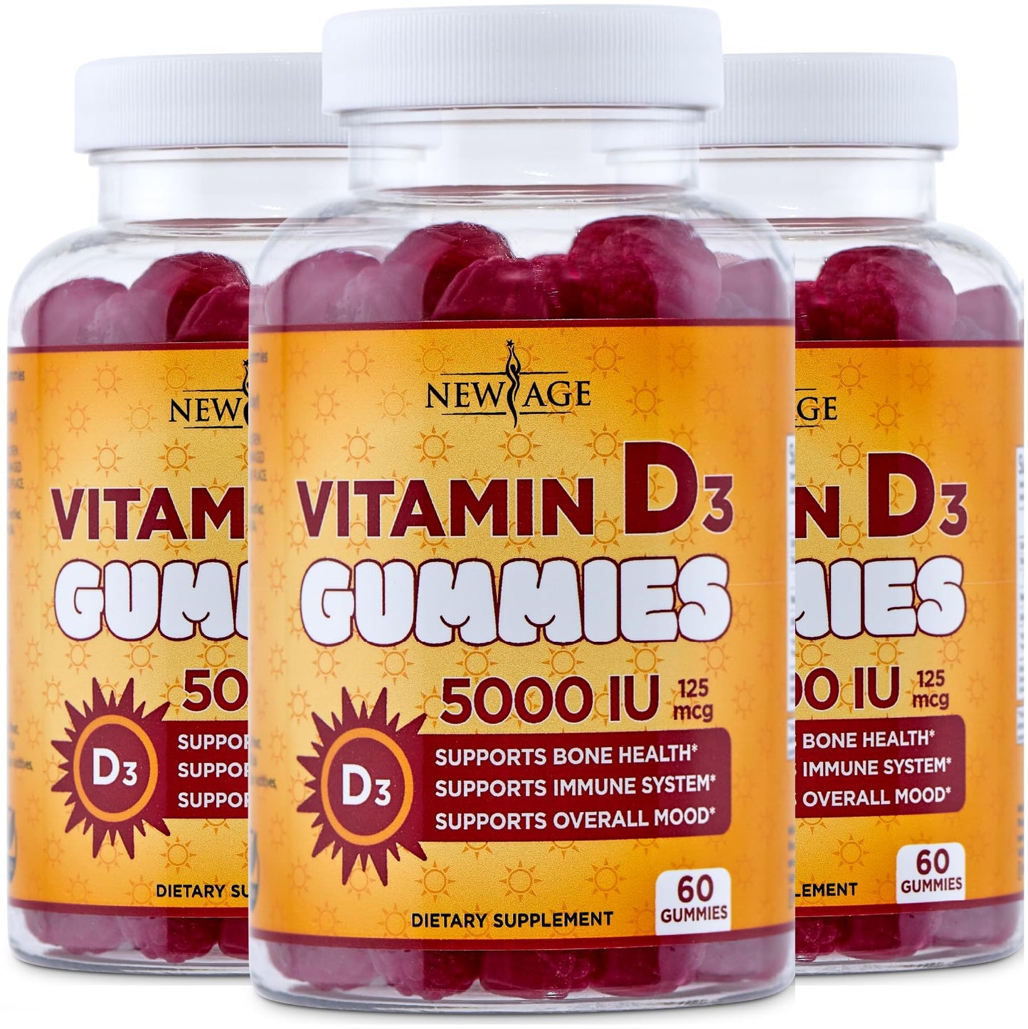 NEW AGE Vitamin D3 5000 IU Gummies — Immune Support, Non-GMO, Gluten-Free