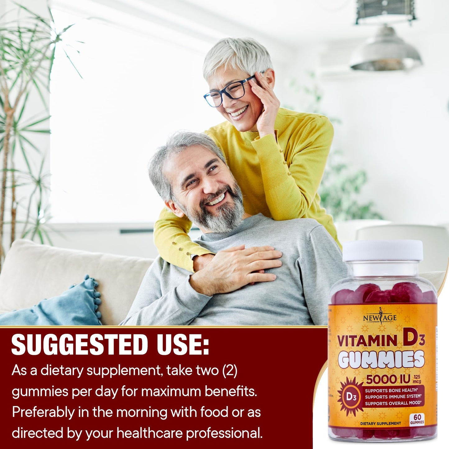 NEW AGE Vitamin D3 5000 IU Gummies — Immune Support, Non-GMO, Gluten-Free