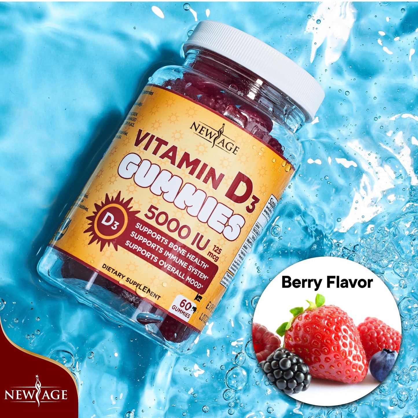 NEW AGE Vitamin D3 5000 IU Gummies — Immune Support, Non-GMO, Gluten-Free